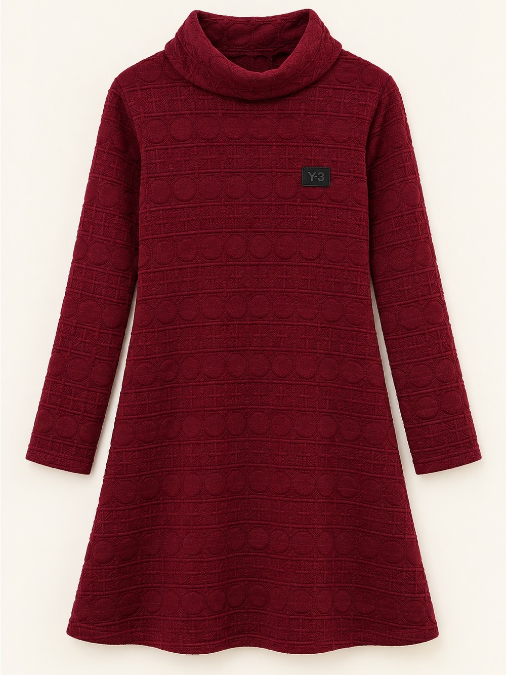 Y-3 Burgundy Textured Cowl Neck Long Sleeve Dress Size M NWT